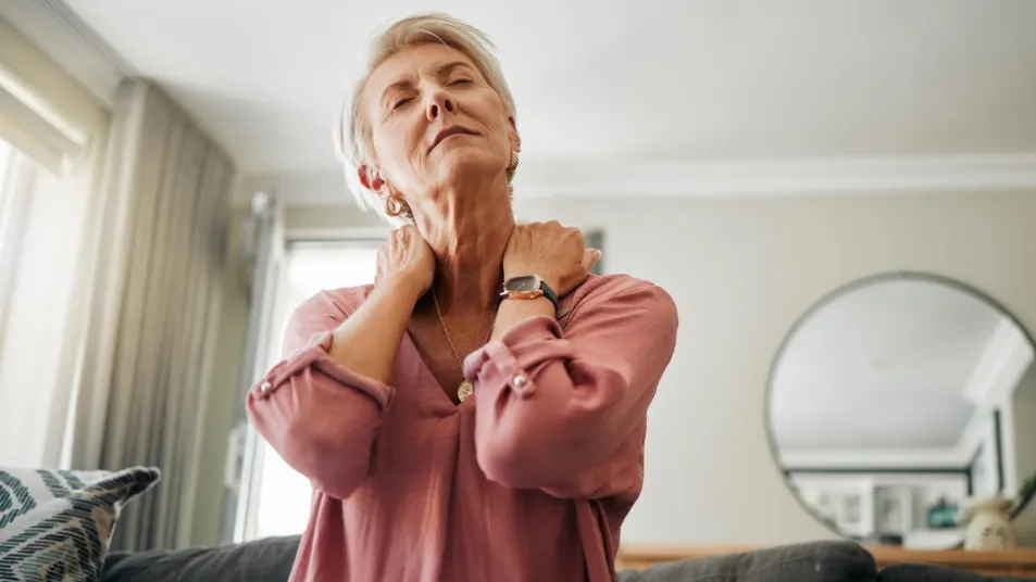 stretches for upper back pain mature woman
