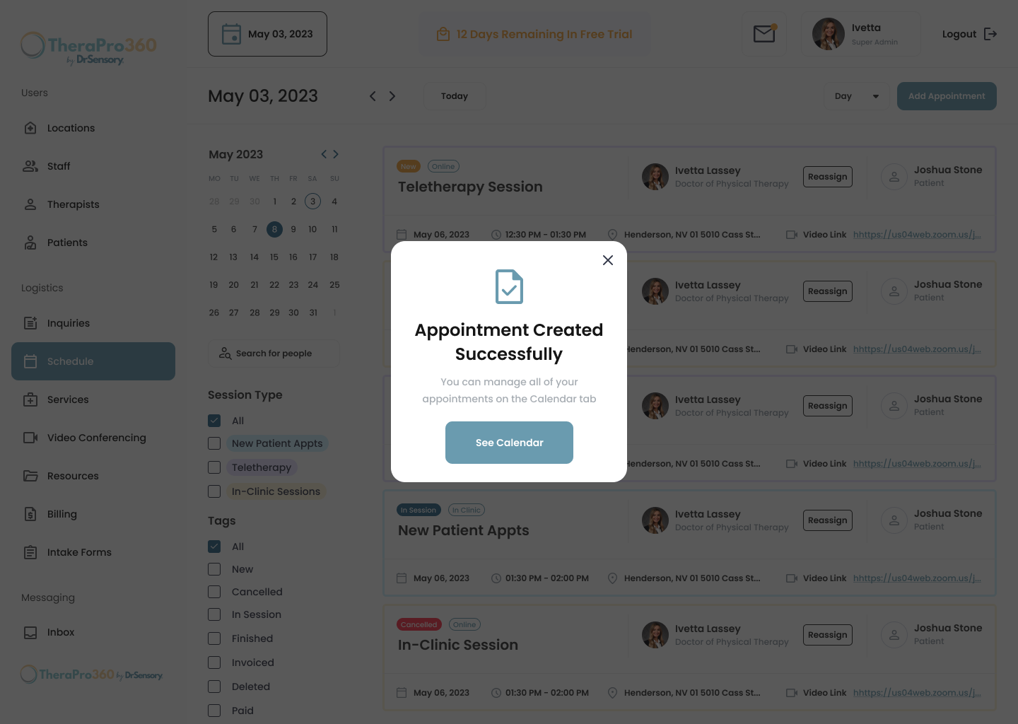 Appointment created successfully