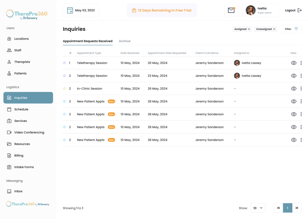 Inquiries Appointment Requests Received 2
