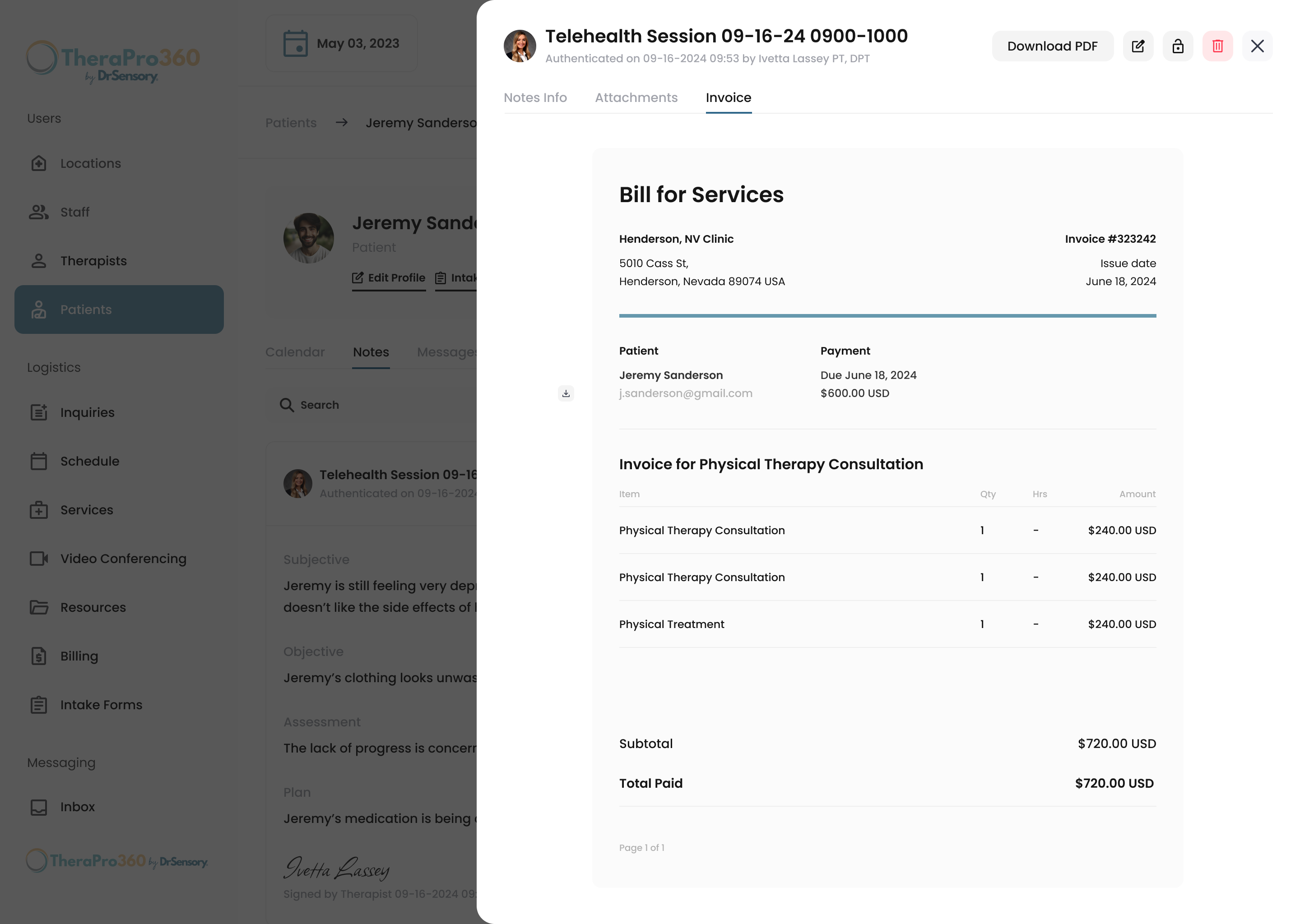 Patient Details Notes Full View Invoice 2