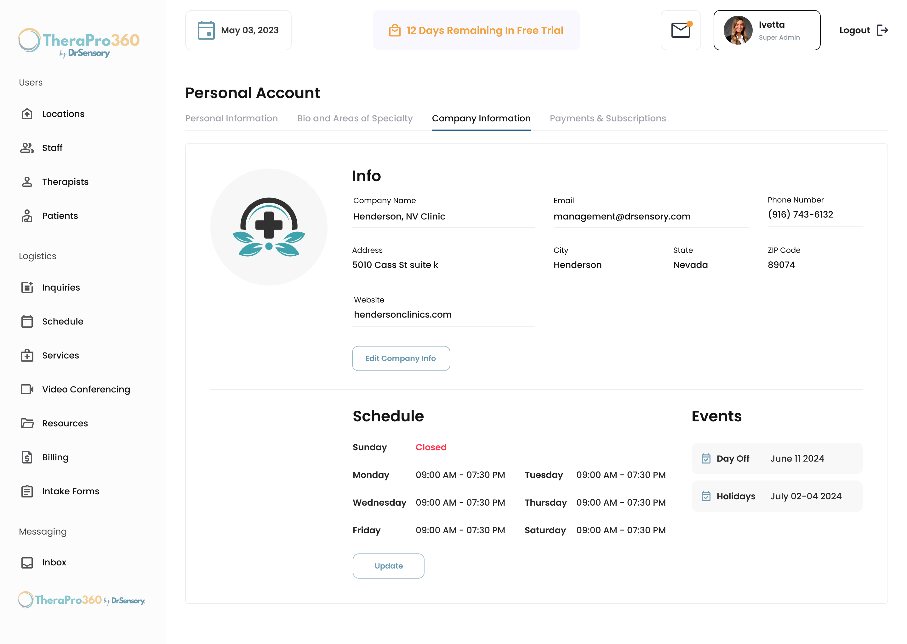 Personal Account Company Information
