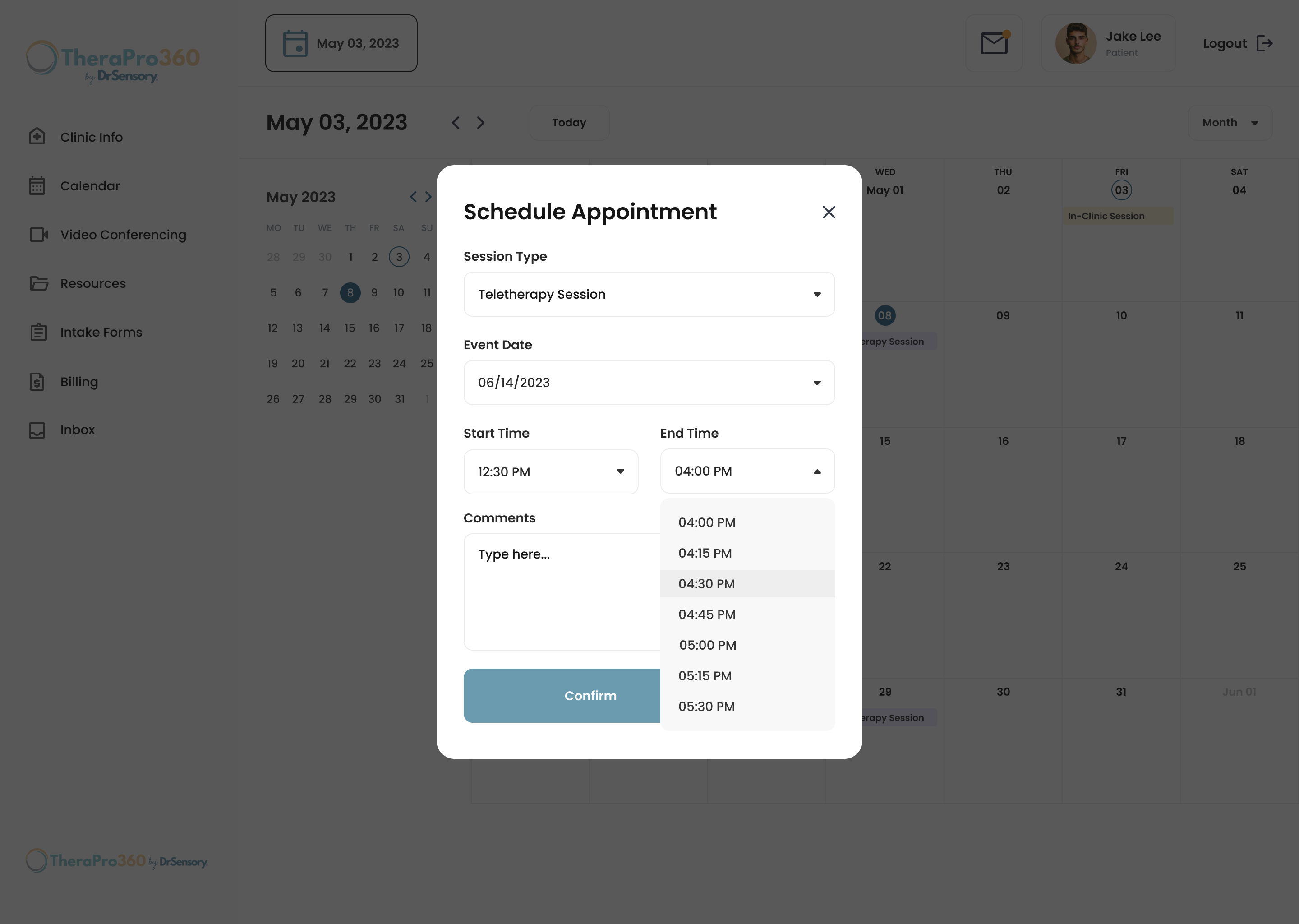 Schedule Appointment Event Time